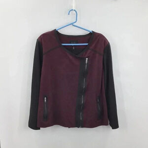 Women Jessica Simpson Ultrasuede Jacket 3X Asymmetrical Zip Colorblock Red Black